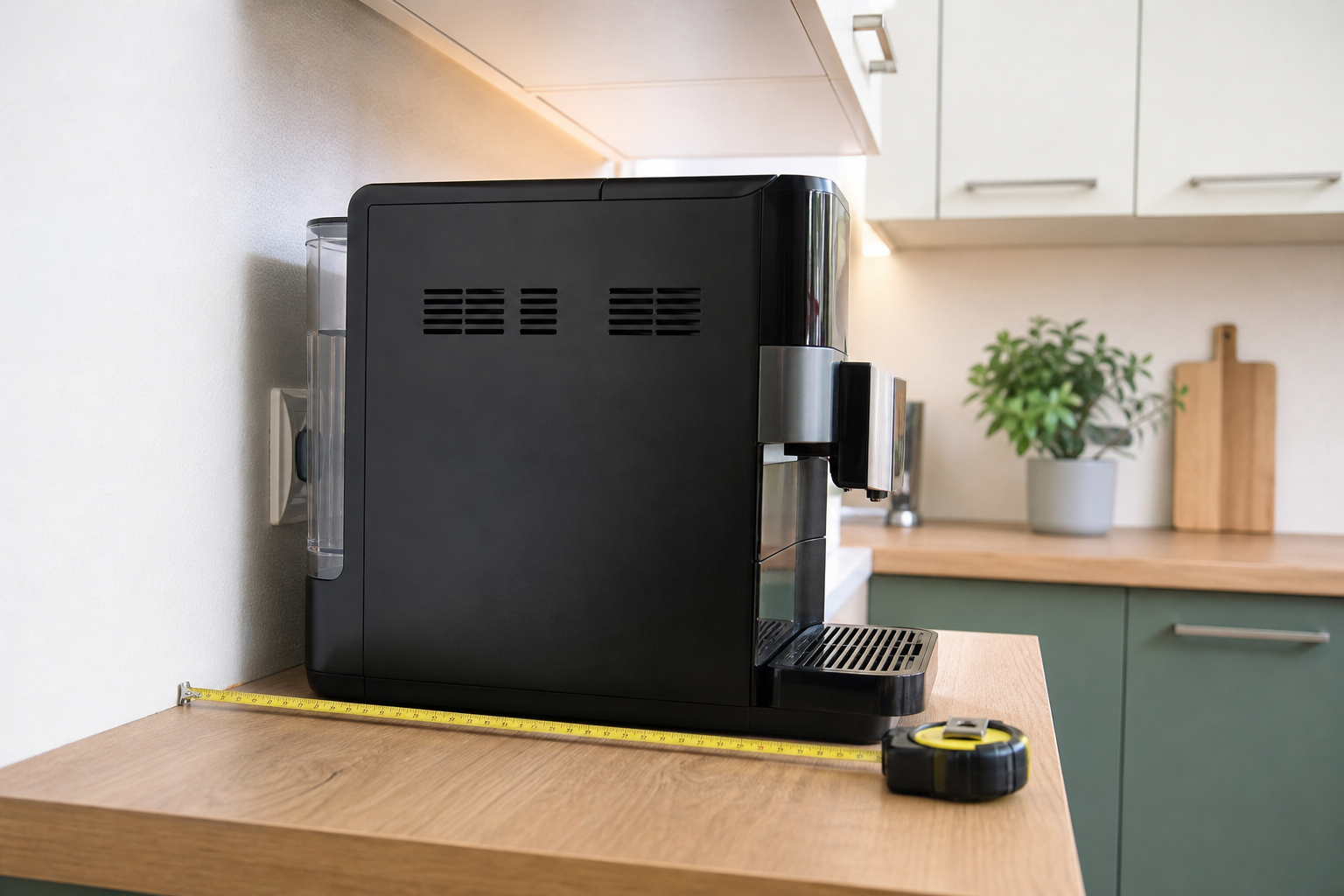 Medidas de una cafetera superautomática compacta