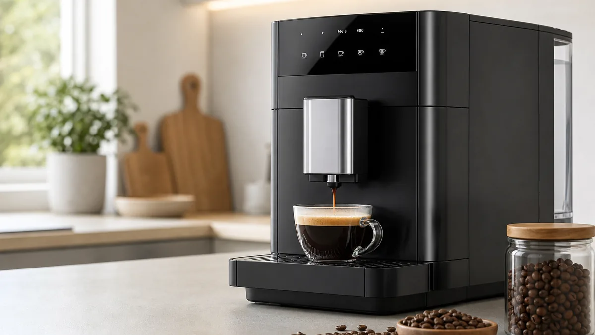 Cafetera automática moderna en una cocina doméstica
