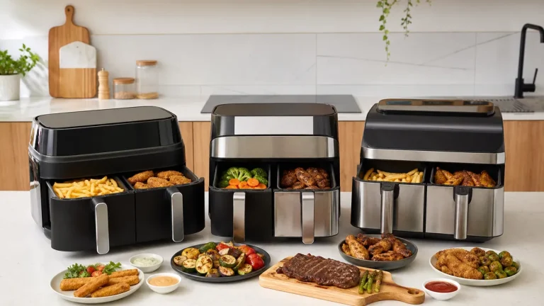 Freidoras de aire de doble cesta en una cocina moderna