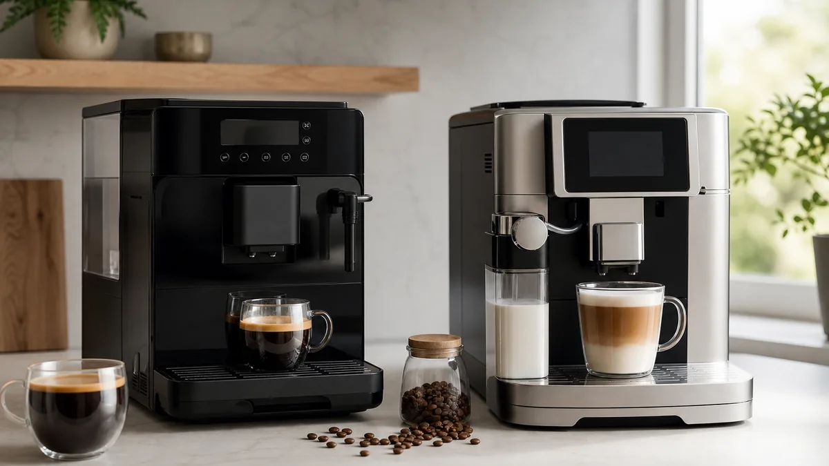 Comparativa visual entre dos cafeteras automáticas de estilos diferentes